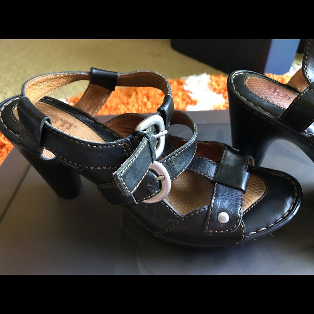 Born black leather high heeled shoes
